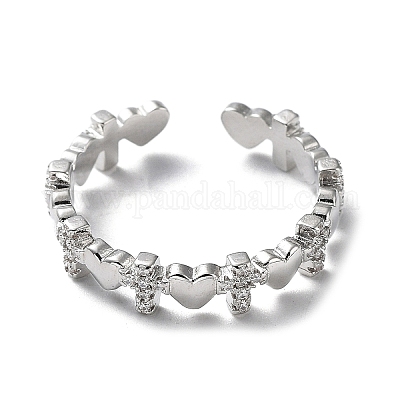 Открытые манжеты из латуни с микропаве и прозрачным цирконием для женщин RJEW-G296-03P-1