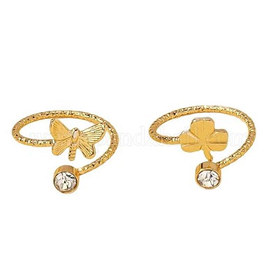 2 шт. 2 стиля латунные хрустальные стразы бабочка клевер манжета палец ноги наборы FS-WG20A77-03-1