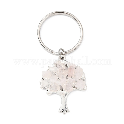 Брелок-подвеска из натурального розового кварца и сплава «Древо жизни» KEYC-JKC00648-05-1