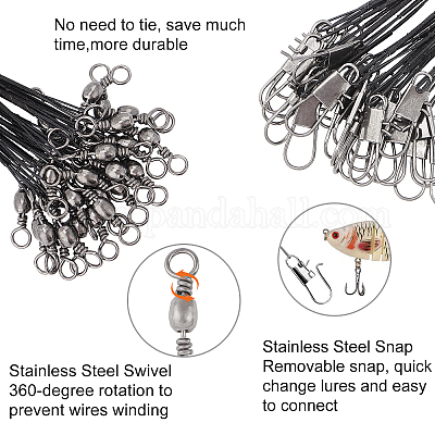 Wholesale SUPERFINDINGS 100pcs 4 Sizes Black Steel Fishing Wire Leaders  Fishing Line Wire Leaders with Swivels and Snaps for Pike 