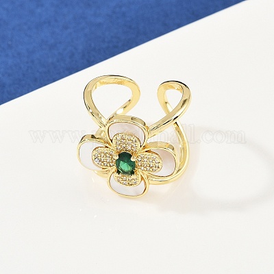 Манжеты из латуни с микро паве кубический цирконий для женщин RJEW-F186-03G-1