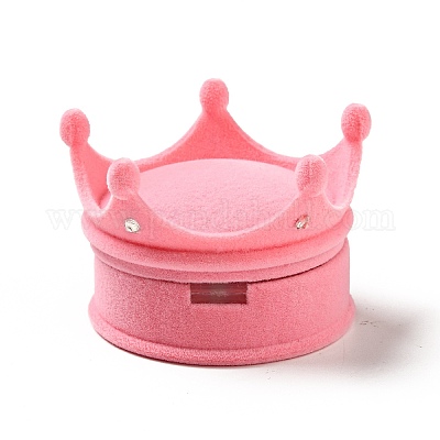 Флокированные пластиковые коробочки для колец с короной&nbsp;LS-CON-B008-01D-1