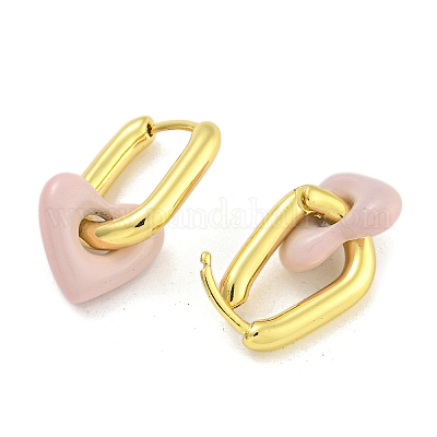 Серьги-кольца из латуни с эмалью в форме сердца для женщин EJEW-G410-66G-1