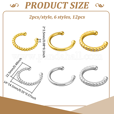 12 шт. 6 стиля латунных серег-манжет в форме буквы С EJEW-GO0003-29-1