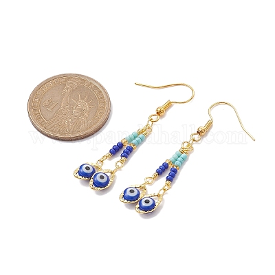 Стеклянные серьги с подвесками от сглаза EJEW-JE05485-1