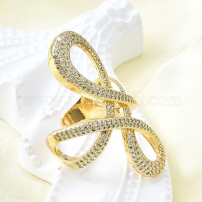 Открытые манжеты из латуни с микропаве и прозрачным фианитом RJEW-F179-02G-1