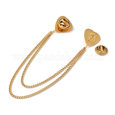 Брошь-цепочка в форме сердца из нержавеющей стали 304 и окрашенного камня JEWB-S021-01G-04-1