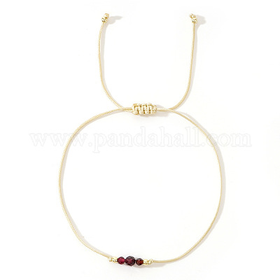 Простые повседневные плетеные браслеты из латуни и натуральных гранатовых бусин LM1536-5-1