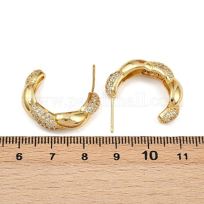 Серьги-гвоздики с микропаве из прозрачных кубических цирконий в форме спирали из латуни EJEW-L275-16G-02-1