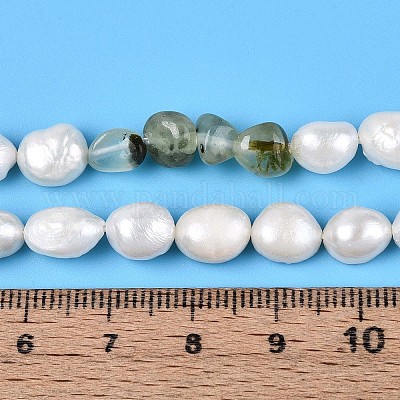 Натуральные самородки пренита и нити бусин из натурального культивированного пресноводного жемчуга PEAR-N023-01A-10-1