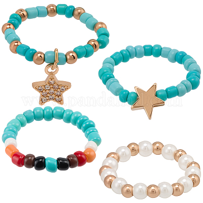 6 шт. 2 стиля стеклянных бусин декоративные кольца для ремешка для умных часов&nbsp;AJEW-CP0009-94A-1