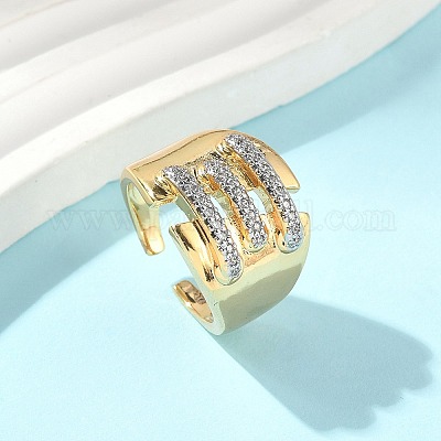 Латунные микро проложить манжеты кольца кубического циркония RJEW-D307-05G-B-1