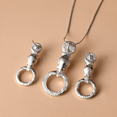 Комплекты из ожерелий и серег-гвоздиков из сплава колец FS-WG38D5D-01-1