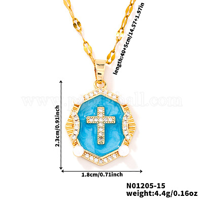 Блестящие ретро-латунные подвески с микропаве из прозрачных кубических цирконий в форме овала с крестом и эмалью YR4811-3-1
