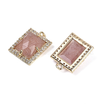 Подвески из натурального клубничного кварца с огранкой в форме прямоугольника G-I375-05G-06-1