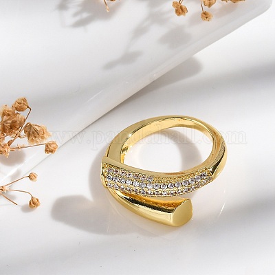 Кольца-манжеты для женщин с покрытием из латуни с микропаве из прозрачного кубического циркония RJEW-M028-95G-1