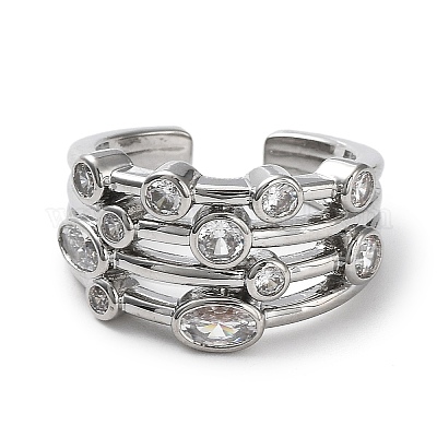 Стойка покрытие латунь микро паве кубический цирконий открытые манжеты кольца RJEW-Q777-14P-1