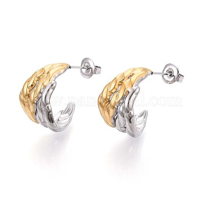 Двухцветные серьги-гвоздики в форме буквы С из нержавеющей стали 304 EJEW-N059-14GP-1