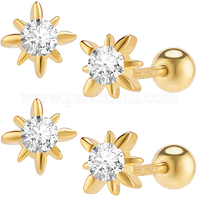 2 пара 925 серег-цветка из стерлингового серебра с микропаве из прозрачных кубических цирконий в форме хряща EJEW-BBC0001-57G-1