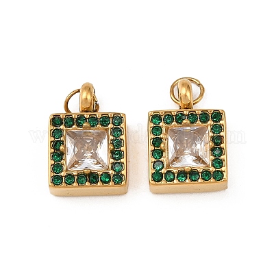 Подвески из нержавеющей стали 304 с прозрачными кубическими цирконами и изумрудными стразами STAS-G364-06G-1