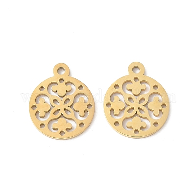 Плоский круглый браслет из нержавеющей стали 304 с подвесками в виде вырезанных лазером цветов STAS-L022-511G-1