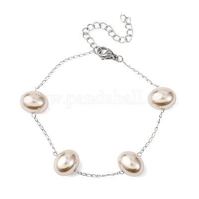 Браслеты из акриловых бусин с искусственным жемчугом BJEW-F519-01P-1