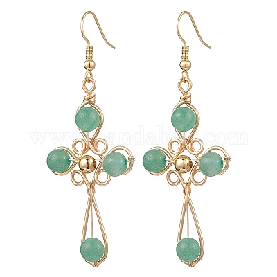 4 пара серег-подвесок из латуни с натуральными драгоценными камнями EJEW-TA00728-1