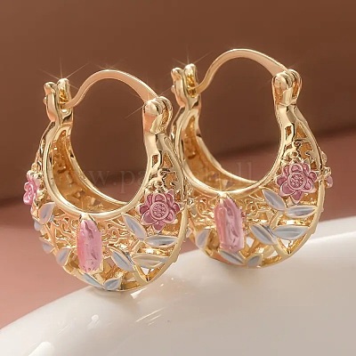 Серьги-кольца с цветочным узором из латуни и эмали FS-WGDF85D-01-1