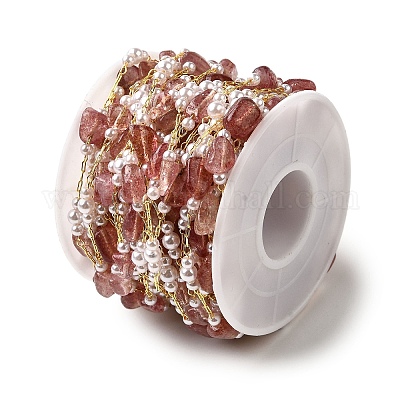 Цепочки из бисера ручной работы из натурального клубничного кварца CHC-F020-03G-03-1