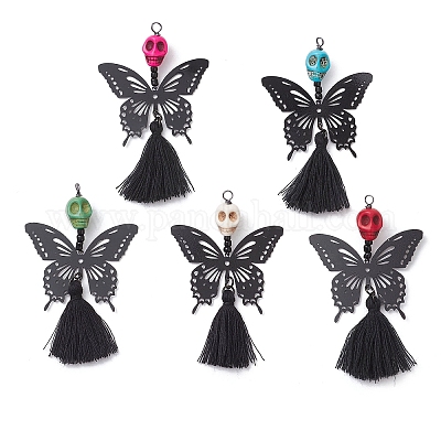 5 шт. подвеска в виде бабочки из нержавеющей стали 304 с черепом PALLOY-JF04160-1