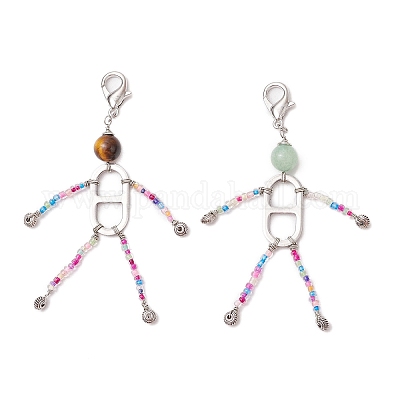 Бусины из тигрового глаза с натуральными кварцевыми бусинами и звеньями из нержавеющей стали 201 HJEW-JM03035-1