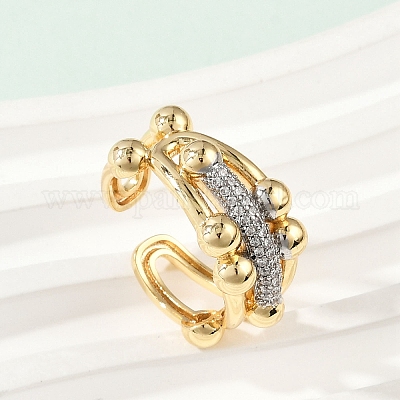 Открытые манжеты из латуни с микропаве и прозрачным цирконием для женщин RJEW-A059-02G-1