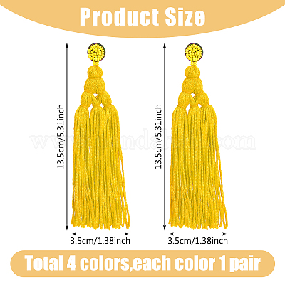 4 пара серег-кисточек из двухцветного полиэстера с бисером EJEW-FI0002-96-1
