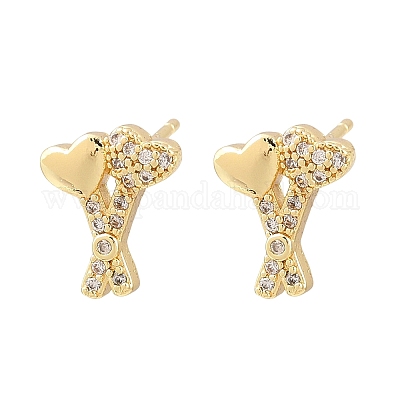 Серьги-гвоздики в форме сердца из латуни с прозрачным фианитом и прозрачным фианитом EJEW-F400-28C-G-1