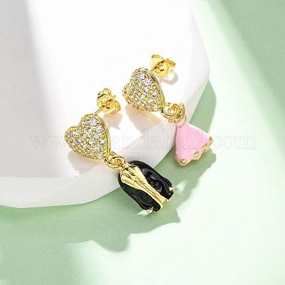 Серьги-гвоздики с цирконом из латуни EJEW-D322-03G-01-1