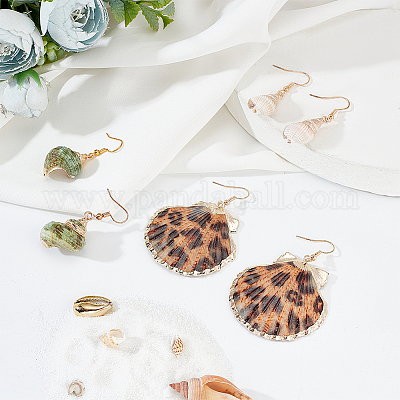 3 пара 3 стилей сережек-подвесок из натуральных ракушек EJEW-AN0002-76-1