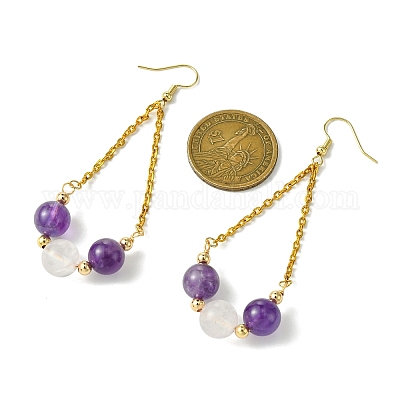 Серьги с подвесками из натурального аметиста и розового кварца EJEW-JE05998-1