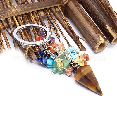 Брелок с подвеской в виде конуса тигрового глаза из натурального камня G-PW0007-030F-1