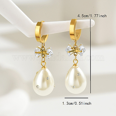 Серьги-кольца с имитацией жемчуга из нержавеющей стали 304 WG4204-1