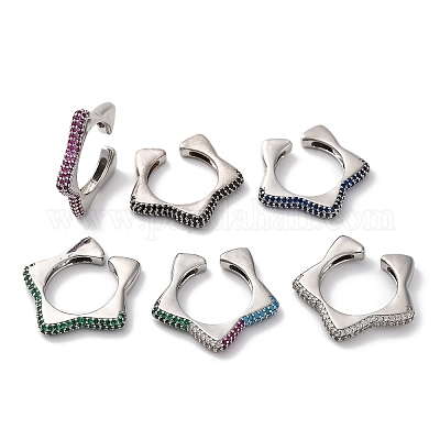 Кольца-манжеты для женщин с открытыми кольцами из латуни и кубическим цирконием в виде звезды RJEW-S242-02P-A-1