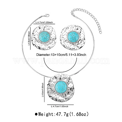 Комплекты из ожерелий и серег-гвоздиков из сплава и синтетической бирюзы для женщин FS-WG8DBDF-01-1