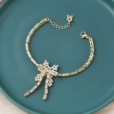 Браслеты-цепочки с бантом из латуни с микропаве из кубических цирконий для женщин BJEW-A279-01G-1