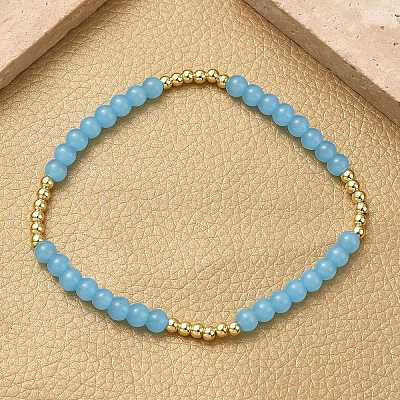 Женские браслеты из круглых бусин из латуни и стекла BJEW-F515-04G-1