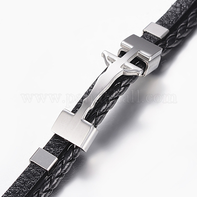 Кожаные браслеты плетеного шнура BJEW-E324-A10-1