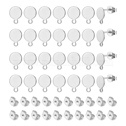 80 шт. плоские круглые серьги-гвоздики из нержавеющей стали 304 STAS-UN0056-70-1