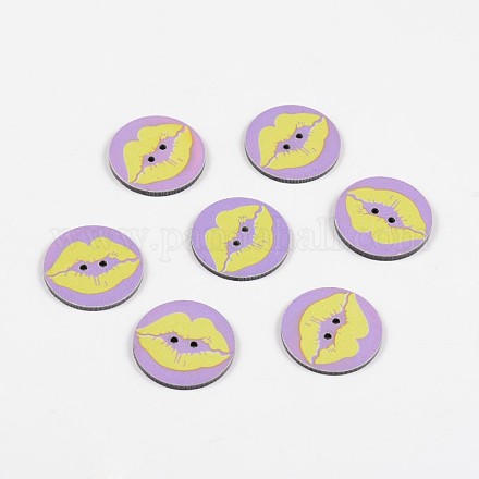 2-Hole Flat Round with Lips Pattern Acrylic Buttons BUTT-F055-01C-1