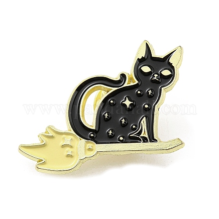 Zauberhafte Katze mit Besen-Emaille-Anstecknadel JEWB-B006-06B-1