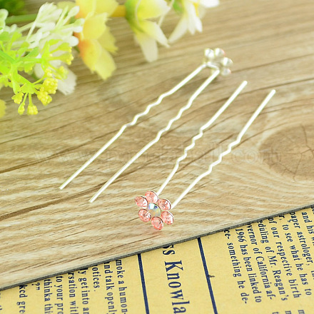 Bridal Party Wedding Decorative Hair Accessories Silver Color Iron Rhinestone Flower Hair Forks For Lady PHAR-S171-02-1