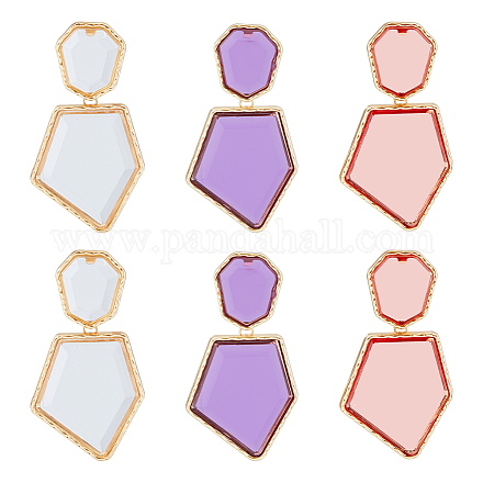 3 пара сережек-гвоздиков с подвесками в форме многоугольника EJEW-FI0002-81-1