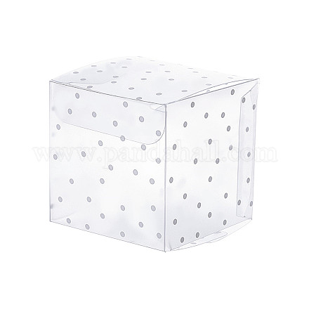 水玉柄の透明なPVC正方形の好意ボックスキャンディトリートギフトボックス  結婚披露宴のベビーシャワーの荷箱のため  透明  15x10.05x0.04cm  ボックスサイズ：5x5x5cm  30個/セット CON-BC0006-22-1